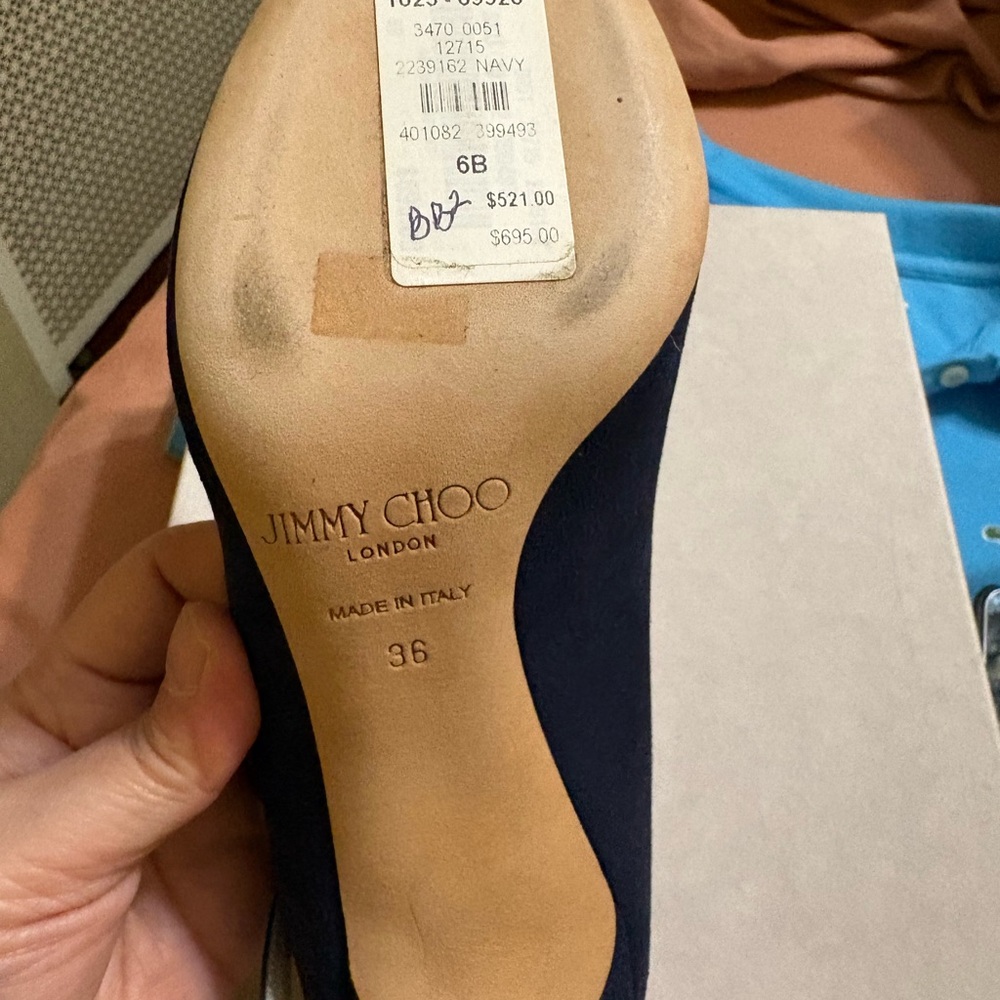 Jimmy Choo Dark Blue T-Strap Heels - Picture 6 of 15